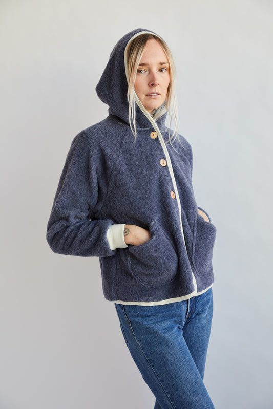 Merino Wool Fleece Women's Hoodie - Denim