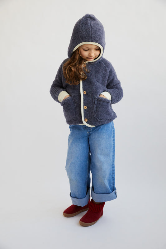 Merino Wool Fleece Kid's Hoodie - Denim
