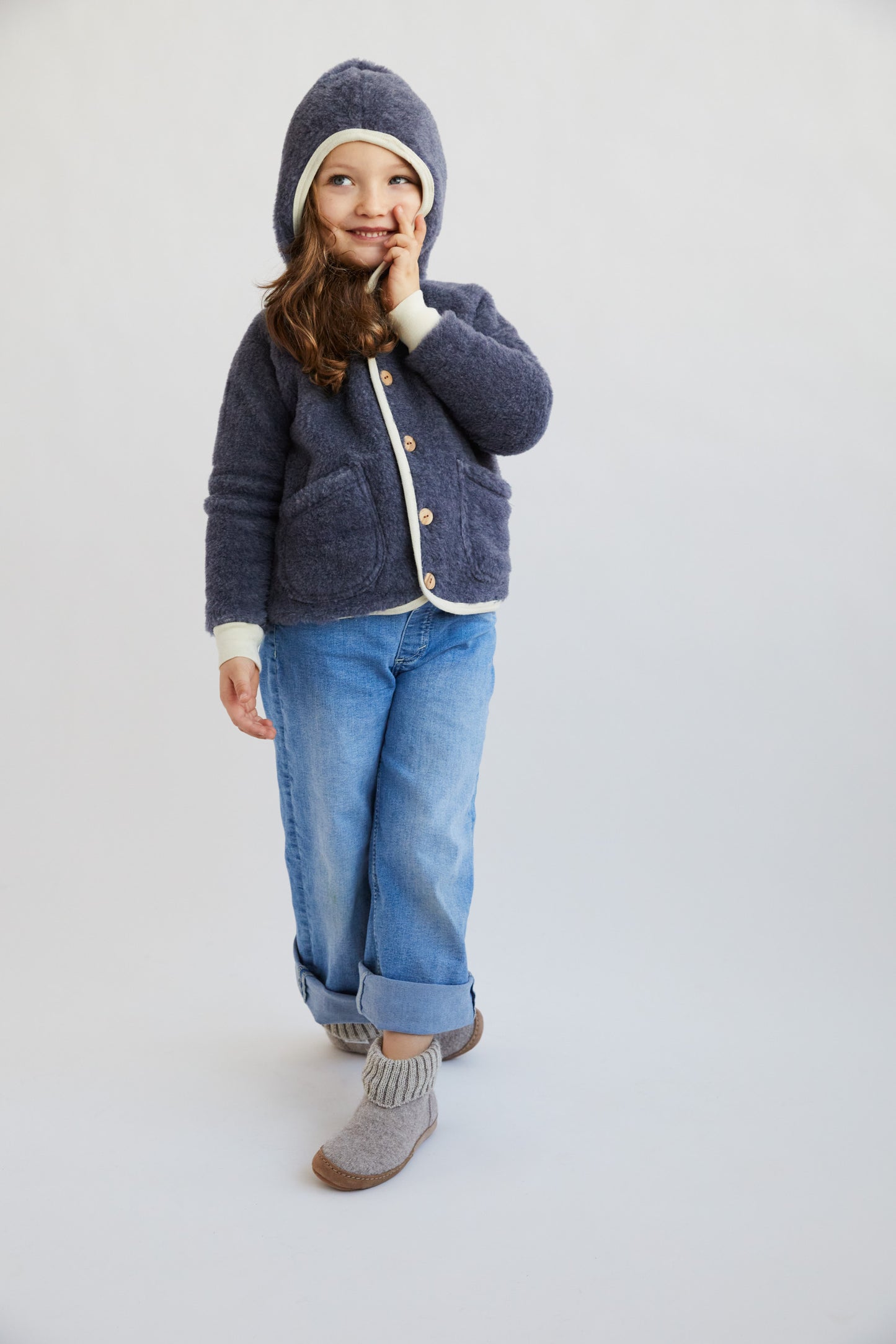 Merino Wool Fleece Kid's Hoodie - Denim