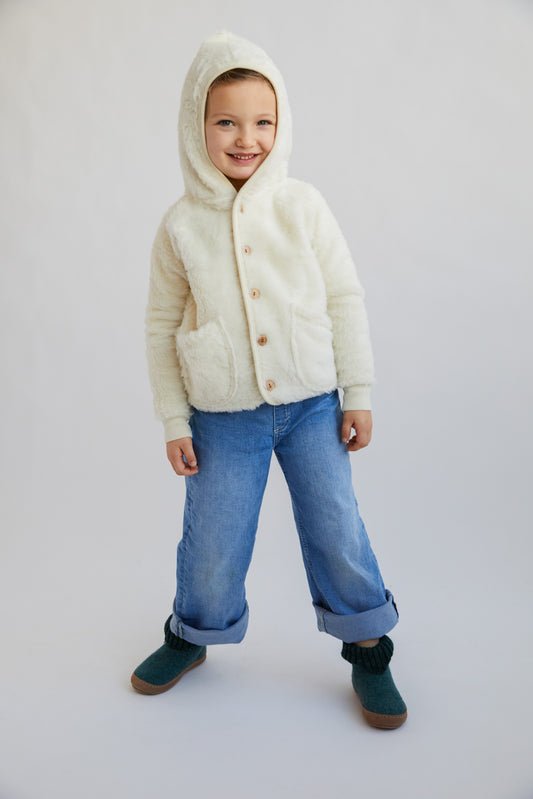Merino Wool Fleece Kid's Hoodie - Natural