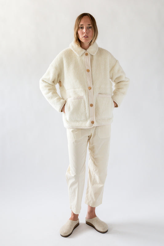 Unisex Reversible Wool Fleece Jacket - Natural/Natural