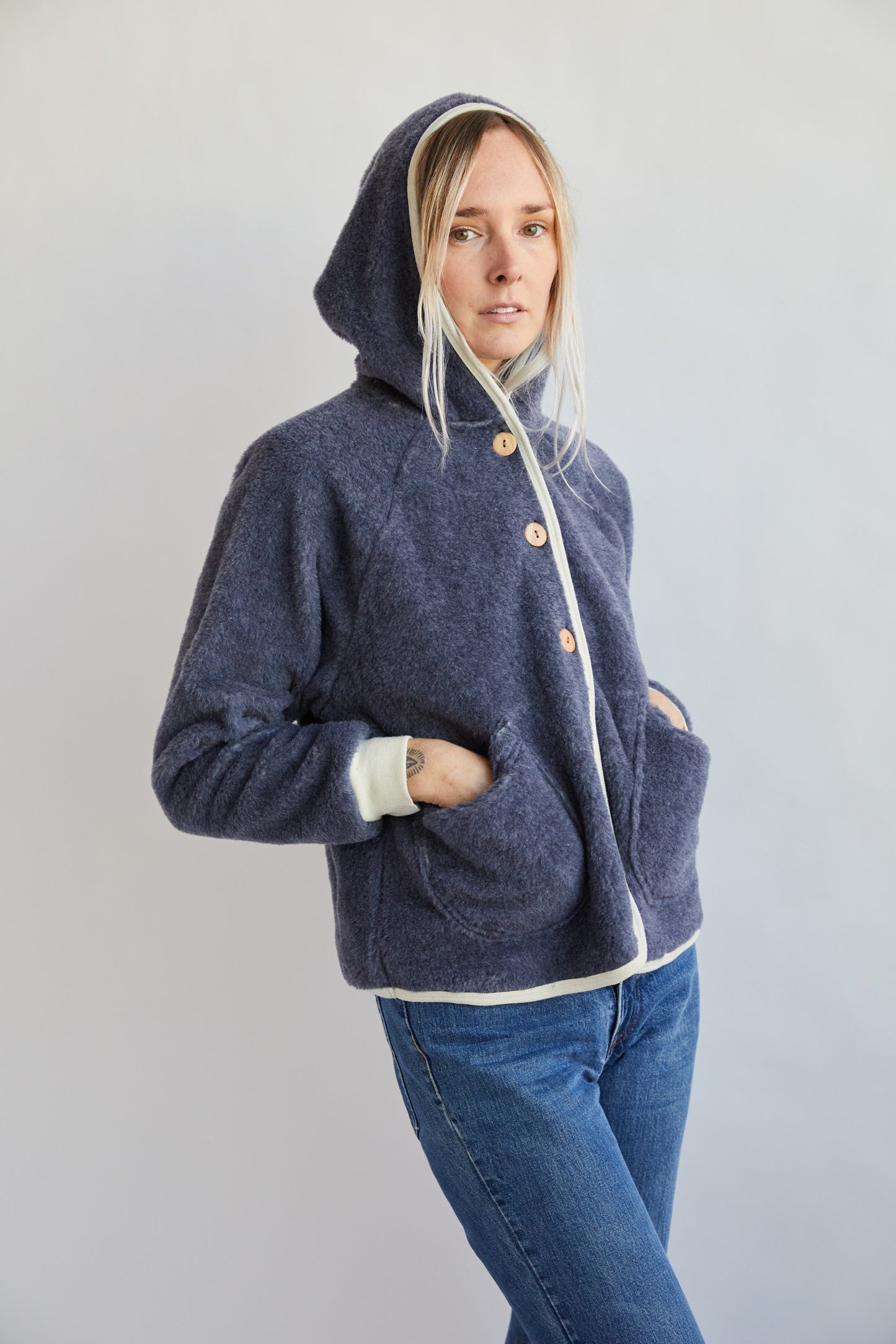 100% Merino Wool Fleece Hoodie - Denim