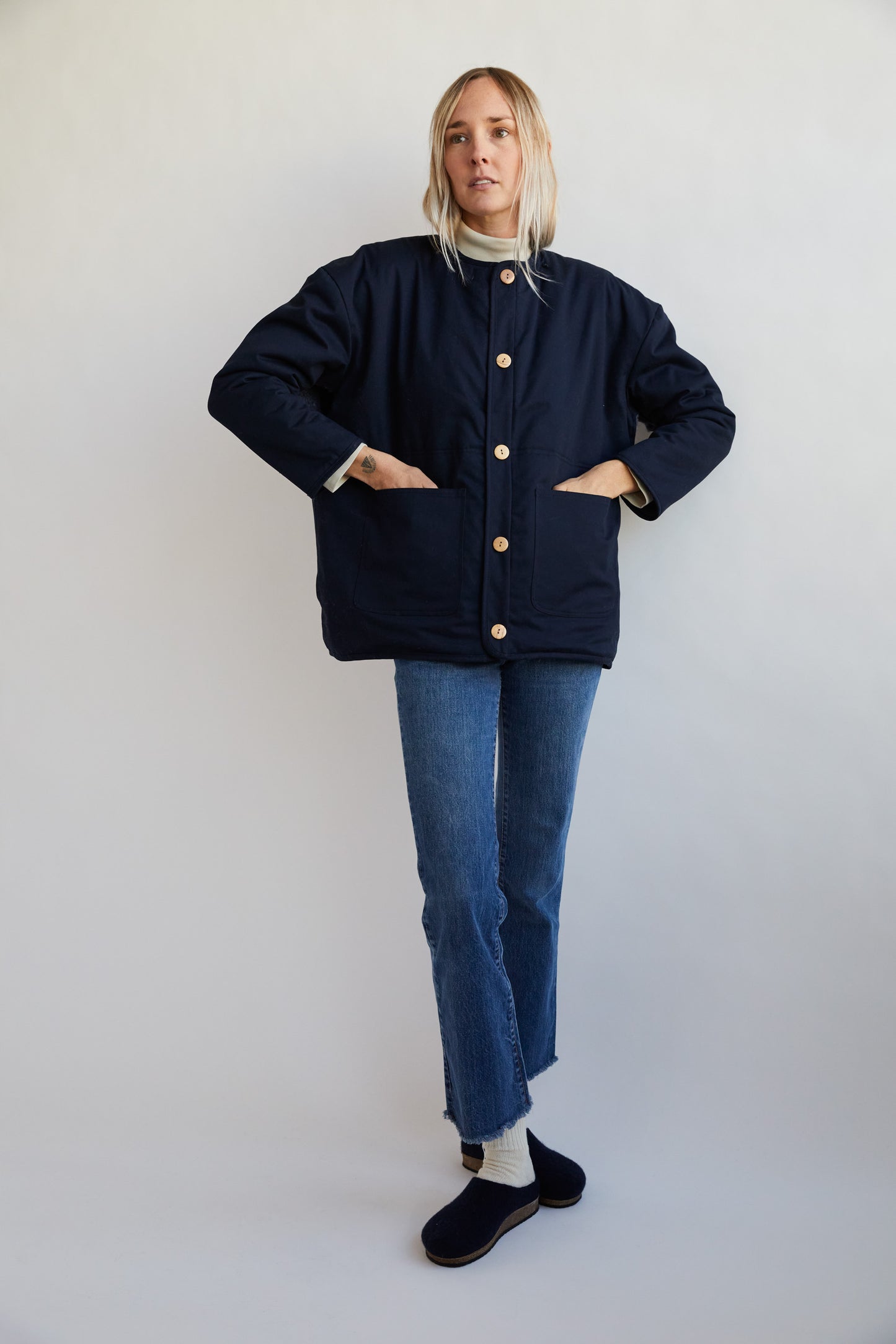 Unisex Reversible Wool Fleece Jacket - Denim/Navy