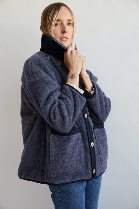 Unisex Reversible Wool Fleece Jacket - Denim/Navy