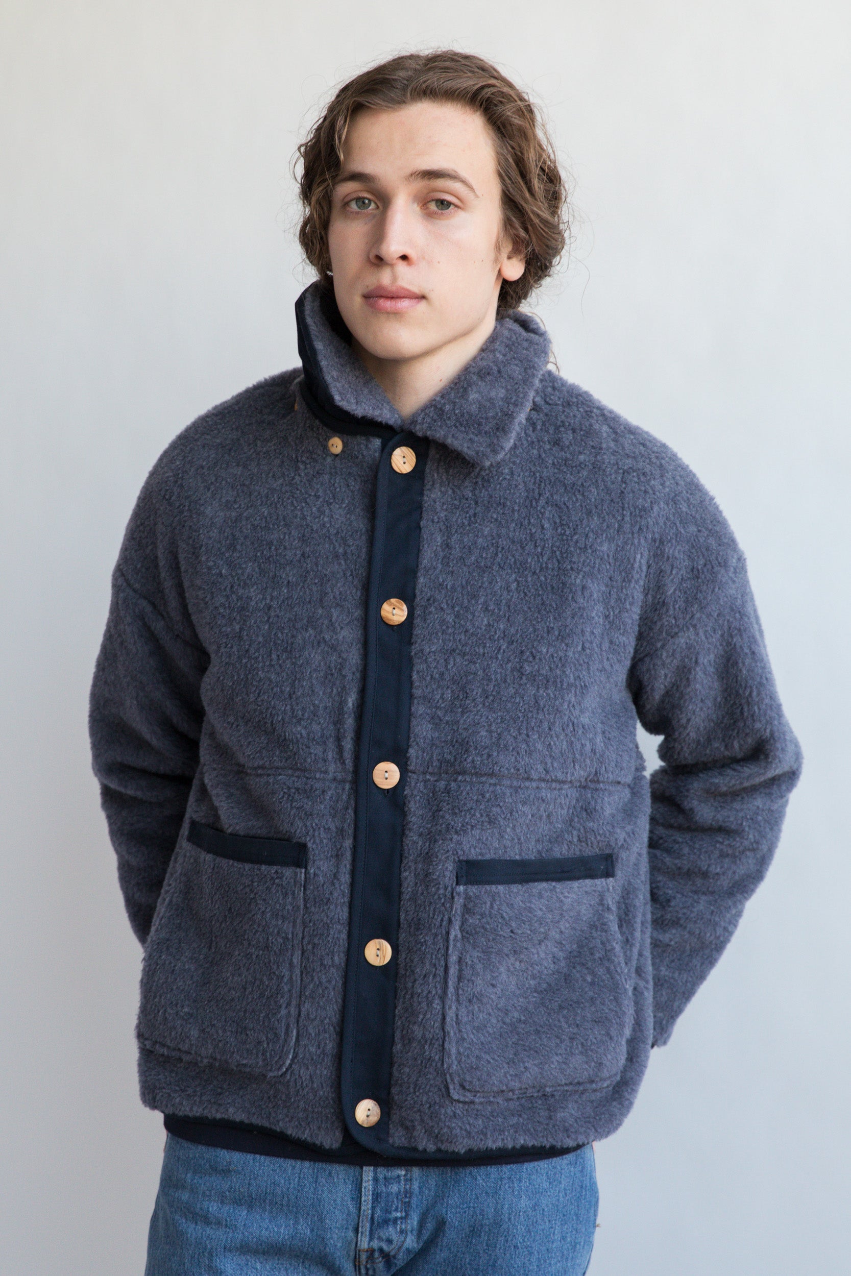 Unisex Reversible Wool Fleece Jacket - Denim/Navy – Driftless Goods