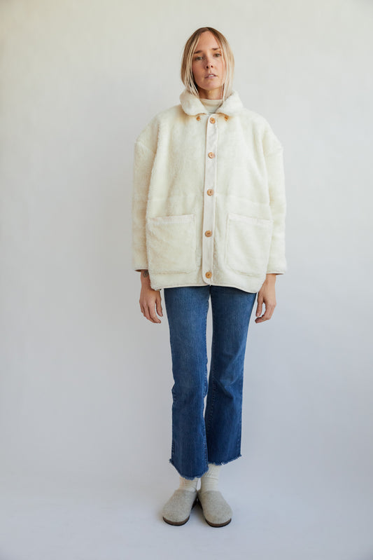 Unisex Reversible Wool Fleece Jacket - Natural/Natural