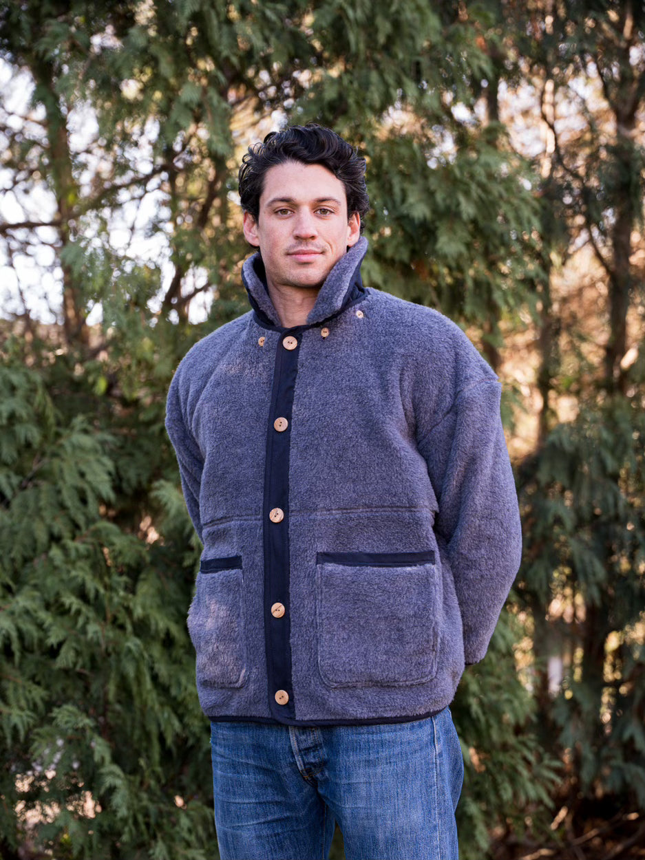 Unisex Reversible Wool Fleece Jacket Denim Navy Driftless Goods